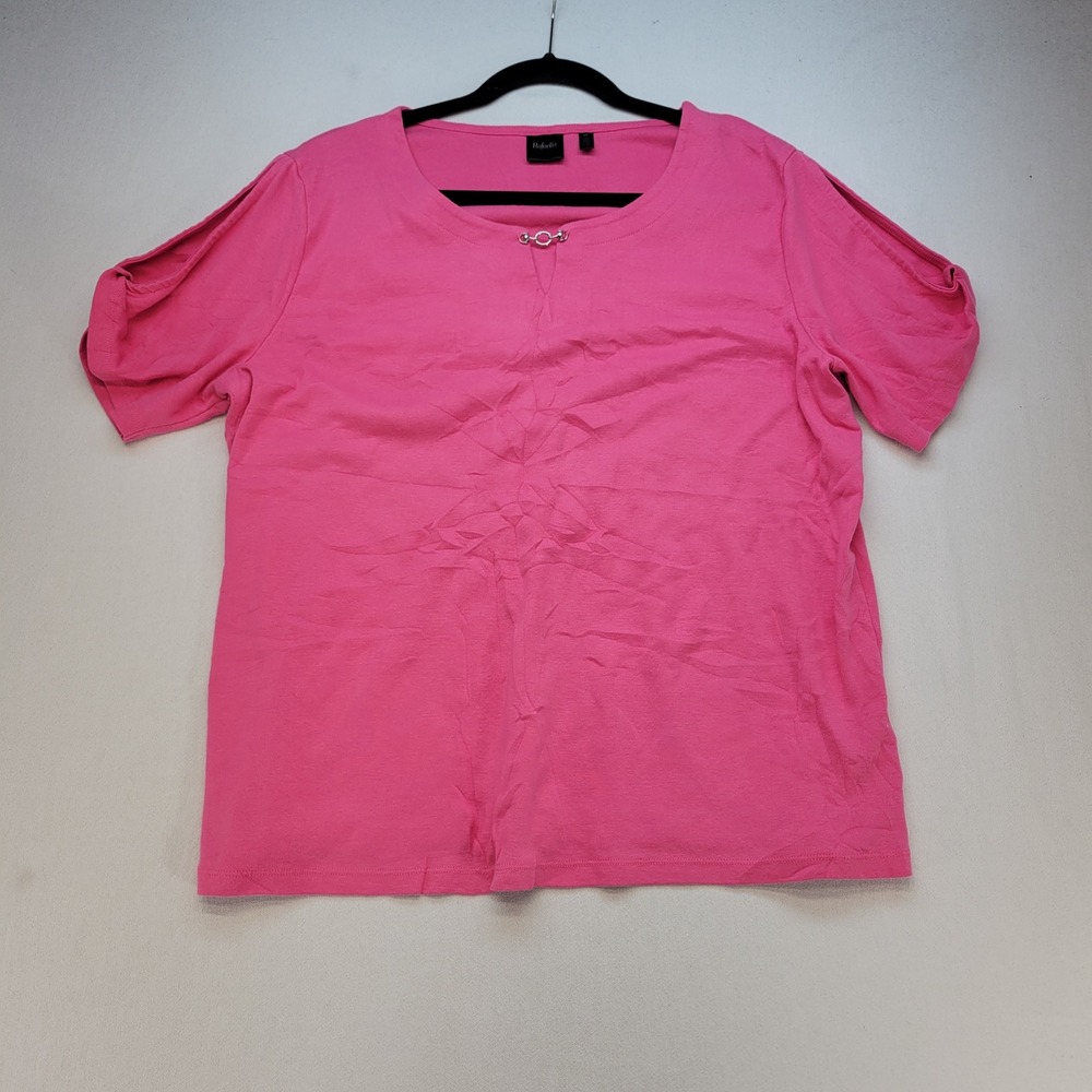 Rafaella Top Womens 2X Pink Casual Cold Shoulder Short Sleeve Hardware Detail